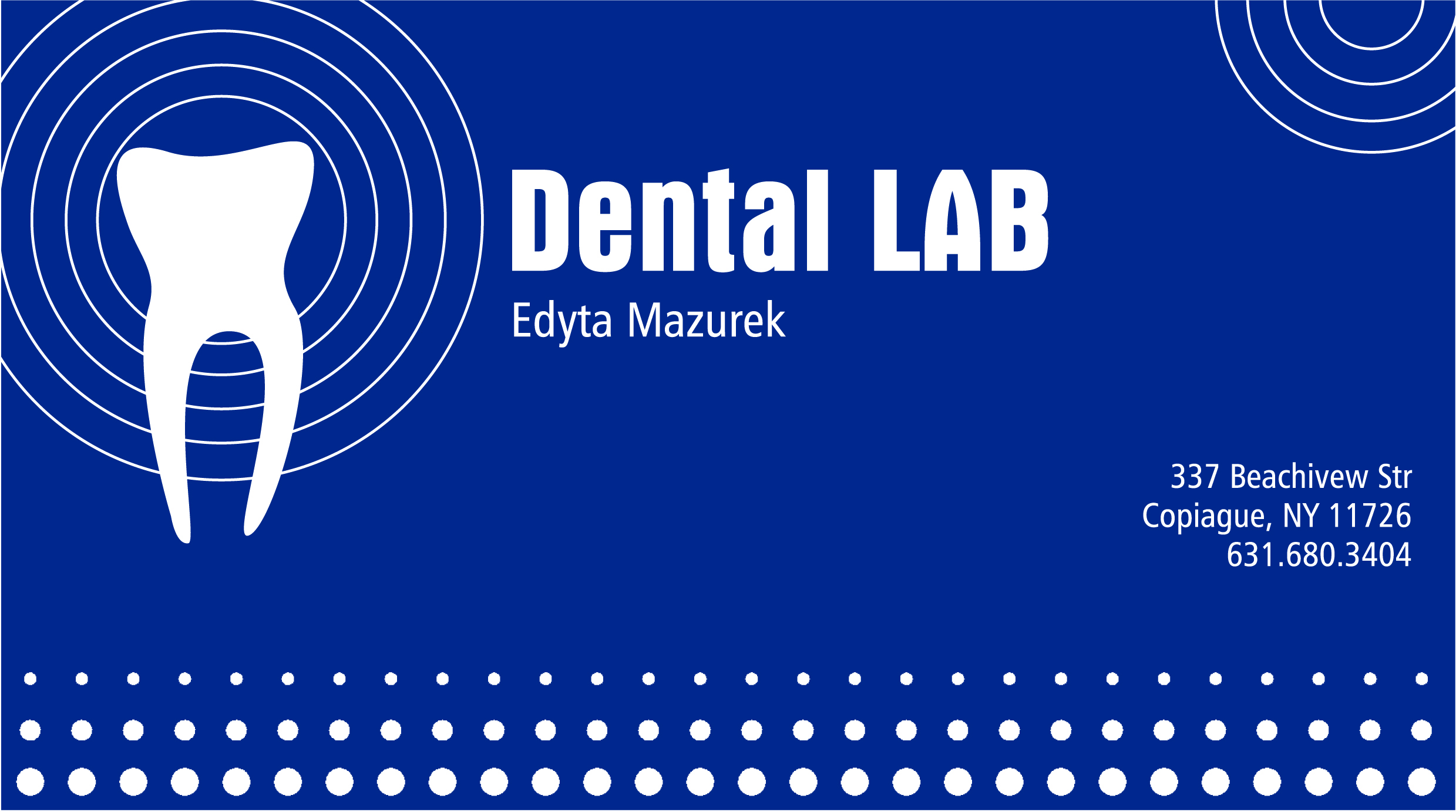Edyta Mazurek Dental Lab business card — Dental LAB, Copiague NY